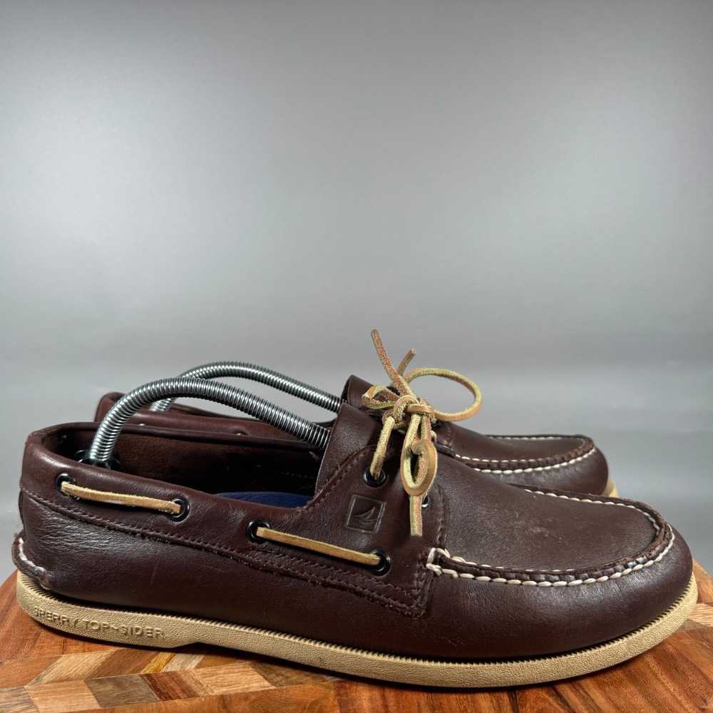 Sperry Top-Sider Mens 11W Authentic Original 2-Eye Brown Leather Boat Shoes